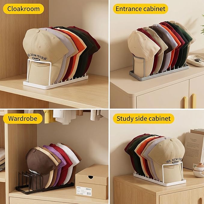 Hat Organizer for Baseball Caps - 2 Pack Space Saving Hat Stand Hold 20 Caps - Premium Metal Hat Rack for Baseball Caps Display & Organizer - No Install Hat Holder for Closet