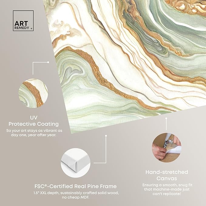 Art Remedy Green And Gold Gallery Wrapped Mineral, Agate & Geode 1 Piece Canvas Wall Art, 36" x 24", Gallery Wrapped