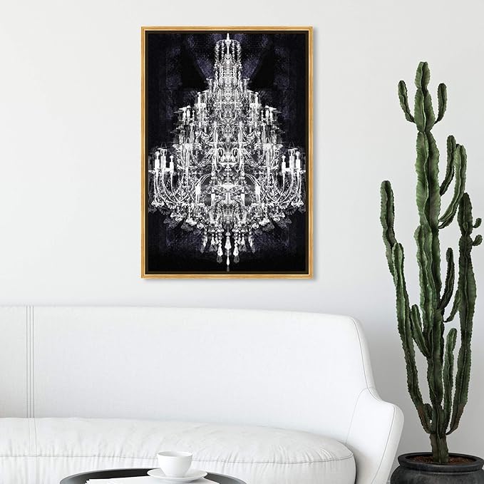 The Oliver Gal Artist Co. Fashion and Glam Framed Wall Art Canvas Prints 'Montecarlo Crystal' Chandeliers Home Décor, 20" x 30", White, Black