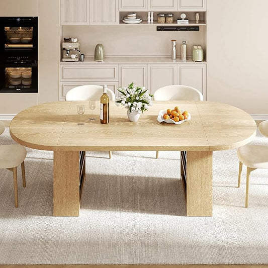 78.7" Dining Table for 6 8 10, Modern Dining Room Table with Storage, Wood Kitchen Table with Heavy Duty Legs, Dinner Tables for Kitchen Dining Room (Natural)
