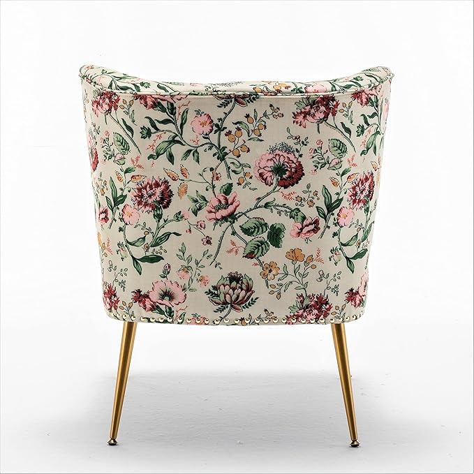 Thia Armless Accent Chair for Living Room, Elegant Seat with Nailhead Trim, Gold Metal Legs and Comfortable Curved Back, 28" D x 25" W x 29.5" H, 03 Floral Print