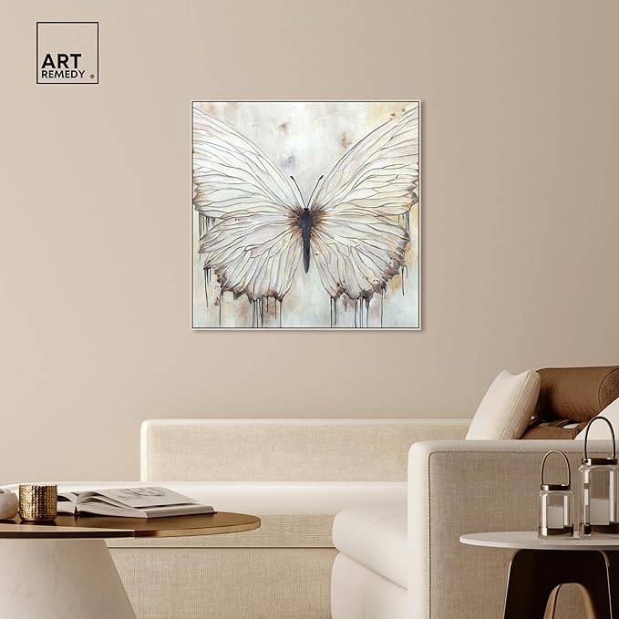 Art Remedy Neutral Beauty Chic Farmhouse Canvas Wall Art, Silver Floater Frame, 40"x40"