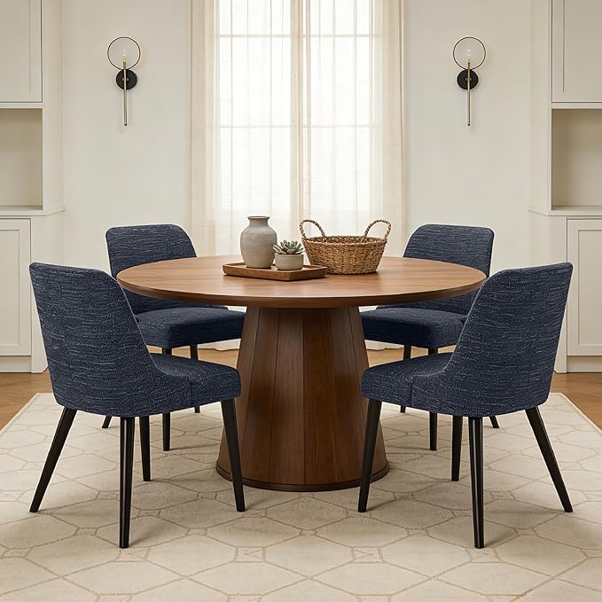 CHITA Mid-Century Modern Dining Chair, Upholstered Fabric Accent Chair, Set of 2,Dark Blue in Fabric