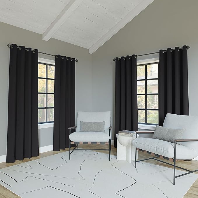 Sun Zero Nordic 2-Pack Theater Grade Noise Reducing Extreme 100% Blackout Grommet Curtain Panel Pair, 52" x 84, Coal Gray