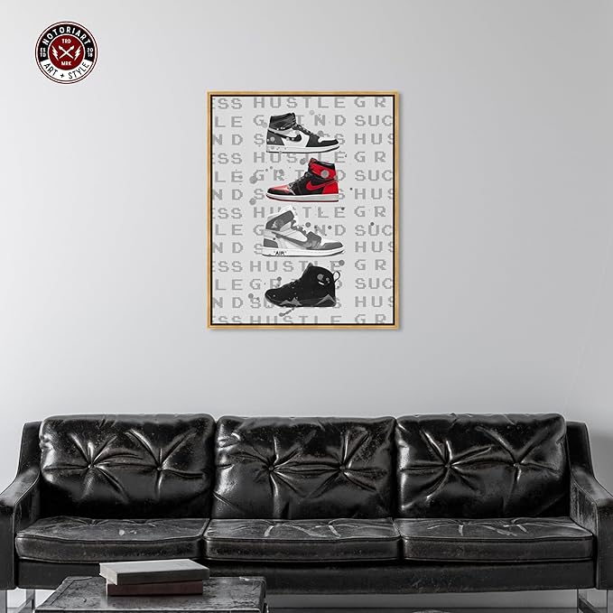 Hype Sneakers Framed Sneaker 1 Piece Canvas Wall Art, 31.5" x 37.5", Gold Frame