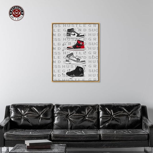 Hype Sneakers Framed Sneaker 1 Piece Canvas Wall Art, 31.5" x 37.5", Gold Frame