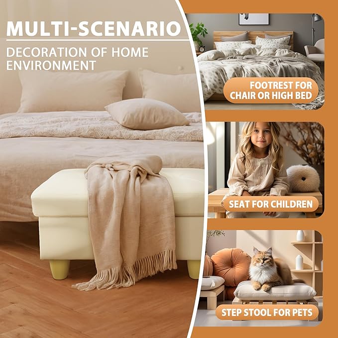 Ottoman Rectangular Storage Ottoman Bench, Faux Leather Footrest, Coffee Table, Stool Footstool with Hinged Lid for Living Room, Bedroom, Entryway, Off-White, 28.5"x19"x17.5"