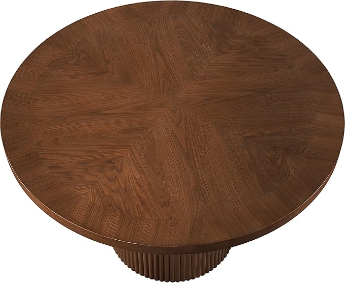 Meridian Furniture 728Brown-T Belinda Collection Mid-Century Modern Dining Table, Solid Wood Base, Brown Finish Oak Wood Veneer MDF Top, Round Top, Fluted Base, 48" W x 48" D x 31" H, Brown