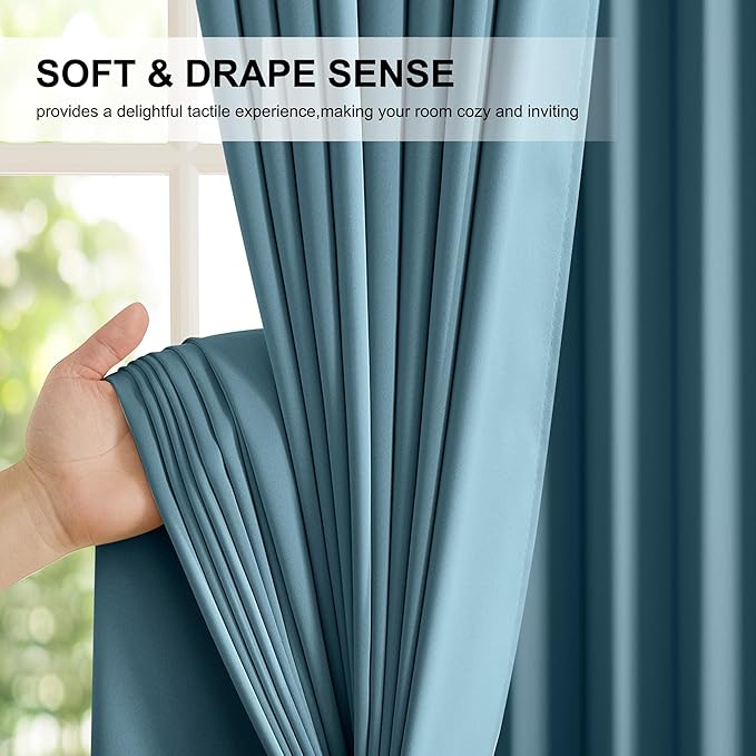 NICETOWN Smoky Blue 100% Blackout Curtains 84 inches Long - 2 Panels, 52 inches Wide Each Panel, Thermal Insulated, Energy Efficient Rod Pocket Window Drapes for Bedroom, Nursery, Living Room