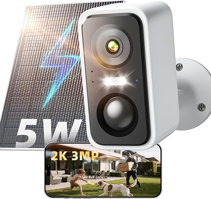 2K/3MP Solar Camera Outdoor Wireless- Outdoor Camera Wireless, 24/7 Protection, 2-Way Audio, AI Motion Detection, Solar/Battery Powered Spotlight Color Night Vision Used for Home Security