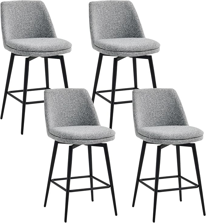 CHITA Swivel Bar Stools, 27.2" Counter Height Bar Stools Set of 4, FSC Certified Upholstered Modern Counter Stools, Metal Legs, Fabric, Grey (Multi-Colored)