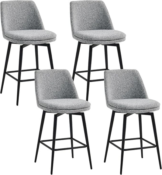 CHITA Swivel Bar Stools, 27.2" Counter Height Bar Stools Set of 4, FSC Certified Upholstered Modern Counter Stools, Metal Legs, Fabric, Grey (Multi-Colored)