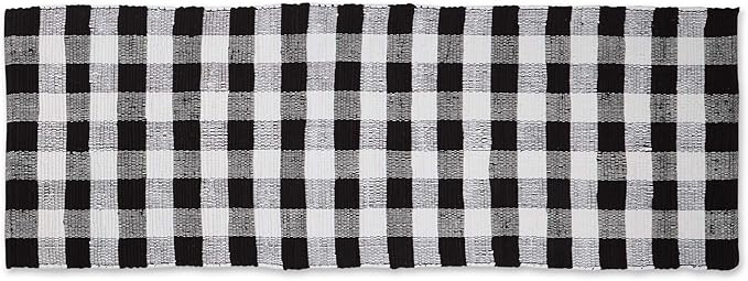 DII Buffalo Check Rug Collection, Hand Dyed Reversible Chindi Rug, Runner 2'3"x6', Black