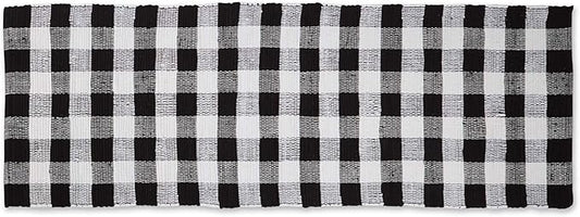 DII Buffalo Check Rug Collection, Hand Dyed Reversible Chindi Rug, Runner 2'3"x6', Black