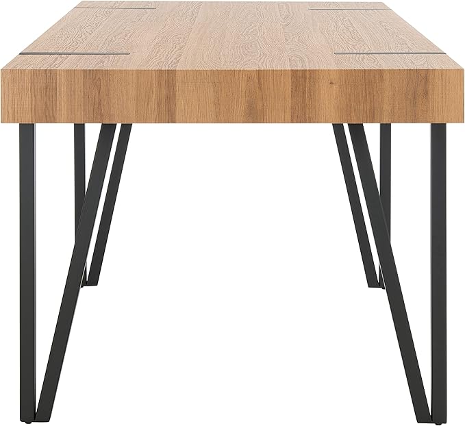 SAFAVIEH Home Collection Alyssa Mid-Century Rustic Industrial Dining Room Table DTB7000D, Natural Brown/Black Legs