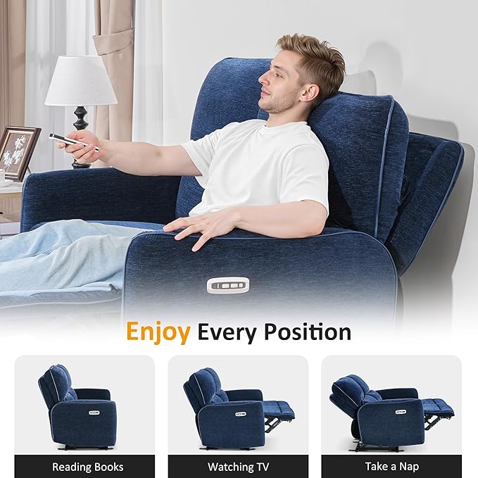 MCombo 60" Wall Hugger Power Loveseat Recliner Sofa with Adjustable Headrest, RV Reclining Loveseat with USB and Type C Charge Ports for Living Room 6924 (Navy Blue, Loveseat)