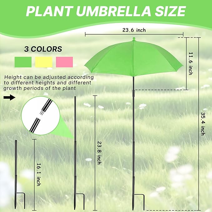 SUTROMA Plant Umbrellas for Outdoor Plants 3 Pcs, Adjustable Plant Shades for Outdoor Plants and Garden Beds 35.4×23.6 Inch, Provide Sun Shade for Courtyard Balcony Plants