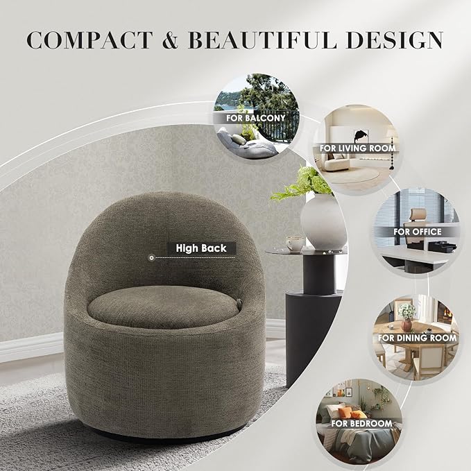 COLAMY Swivel Accent Chair Set of 2, 360° Swivel Round Chair with Hidden Storage, Modern Small Barrel Armchair for Living Room/Bedroom, Green, Textile Material