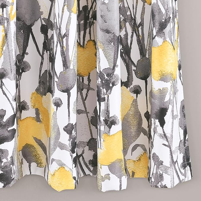 Lush Decor Zuri Flora Light Filtering Window Curtain Panel Pair, 63" Long x 52" Wide, Yellow & Gray