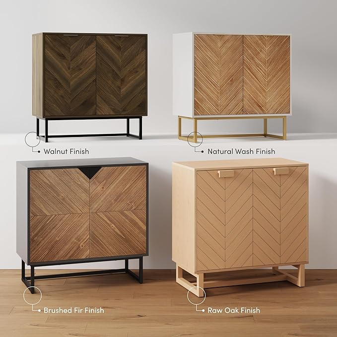 Nathan James Enloe Modern Storage Free Standing Accent Cabinet TV Stand with Doors in a Rustic Pine Wood Finish and Gold Metal Base for Hallway, Entryway or Living Room, Brown/White/Gold, Set of 3