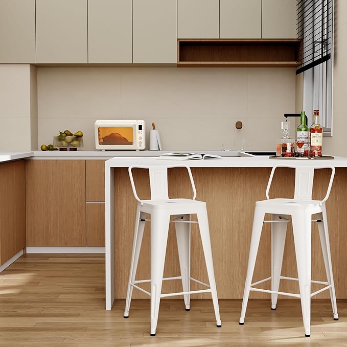 Tongli Metal Bar Stools Set of 2 Counter Stools Metal Bar Chairs Stools Counter Height Barstools Indoor Outdoor (Cream, 2PCS-24)