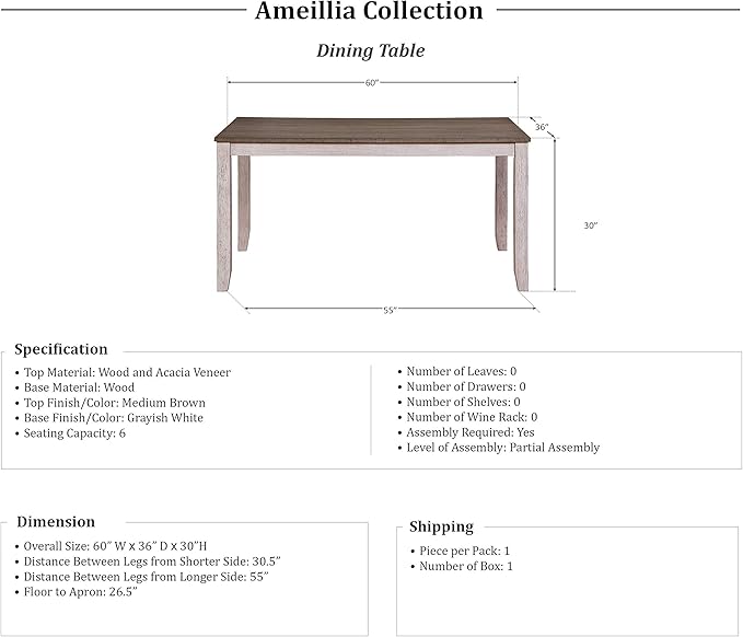 Lexicon Ameillia 5-Piece Dining Set, White