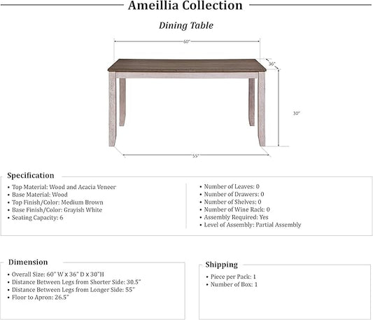 Lexicon Ameillia 5-Piece Dining Set, White