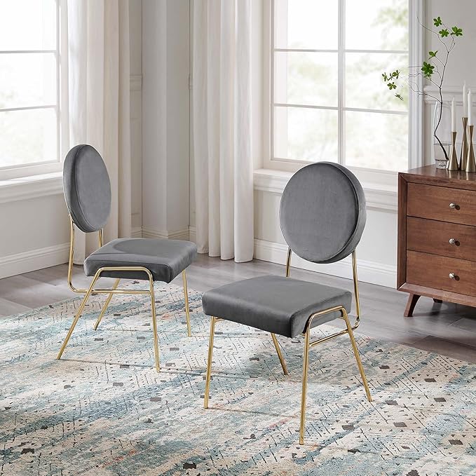 Modway Craft Performance Velvet Upholstered Side Gold Gray, Dining Chairs-Set of 2