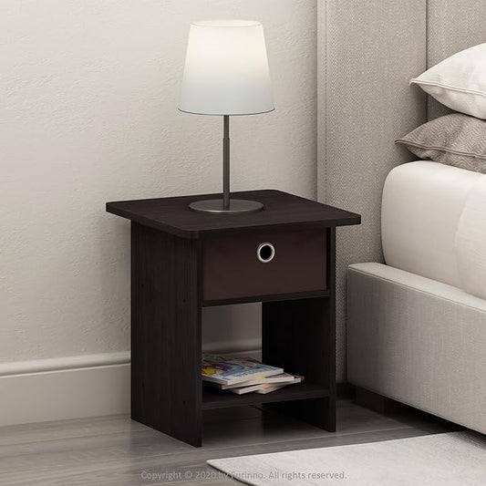 Furinno Dario End Table / Side Table / Night Stand / Bedside Table with Bin Drawer, 1-Pack, Dark Walnut