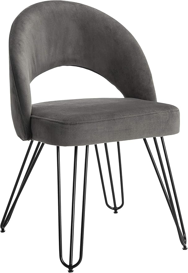Safavieh Home Jora Retro Dark Grey Velvet and Matte Black Side Chair, Set of 2