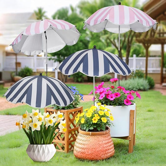 4Pack Digital Printing Plant Umbrellas for Outdoor Plants - 26" Large Garden Sun Shade for Plants with Adjustable Angle & Height (Max 43") - Plant Shades for Outdoor Plants, Flowers & Garden Beds - Plant Umbrella Shade for Potted Plants