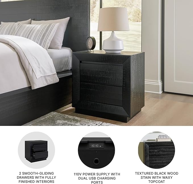 Signature Design by Ashley Londer Casual Nightstand with USB Ports, Black