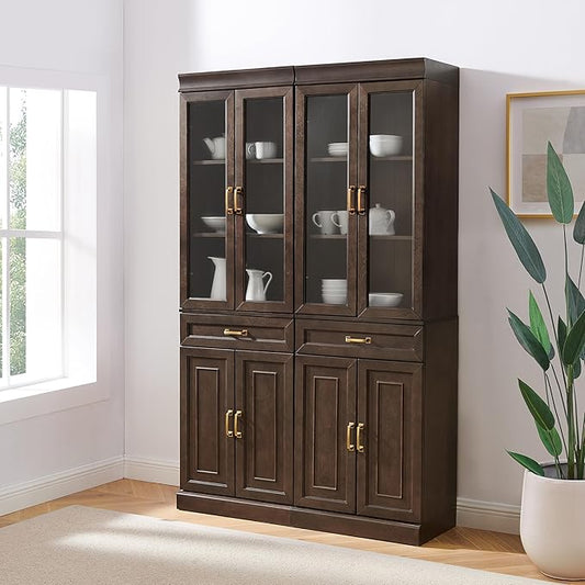 Crosley Furniture Stanton 2-Piece Glass Door Kitchen Storage Pantry Cabinet with Shelves Dining, Laundry Room, Coffee