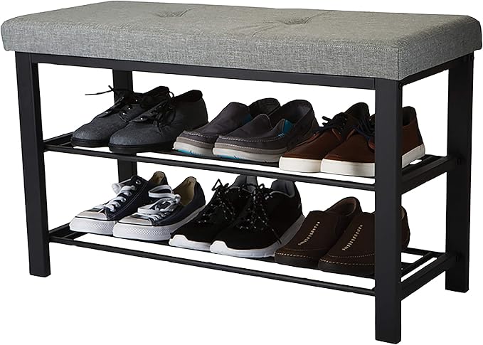 Simplify Storage Bench, Shoe Rack, Ottoman, Tufted, Padded Seating for Entryway, Bedroom, Closet & Hallway, Grey