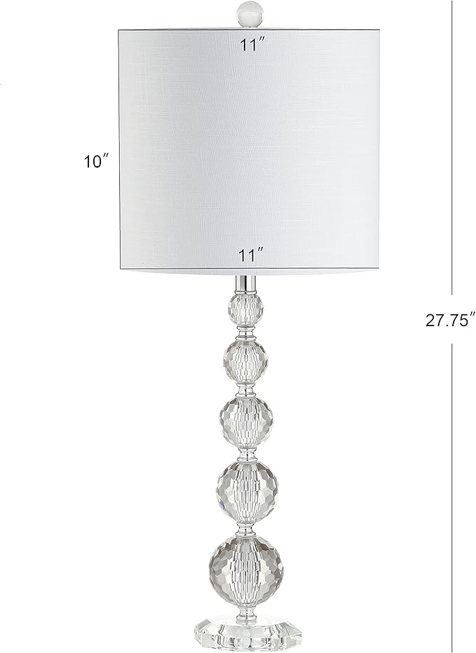 JONATHAN Y 28.5" Clear Crystal Faceted Orb Table Lamp Set of 2, Modern Glam Chrome Bedside Lamps for Living Room, White Linen Drum Shade, UL Listed, LED Bulbs Included JYL5002A-SET2