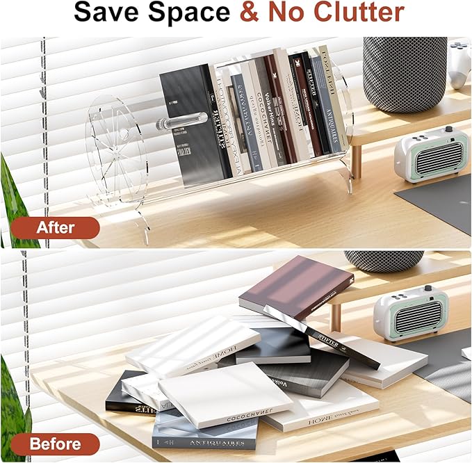 Desktop Bookshelf Rack Acrylic Storage Organizer,It is Suitable for use in Homes, Offices, Schools, Bookshelves and Display Stands, and can Hold Books, CDS, Magazines, etc