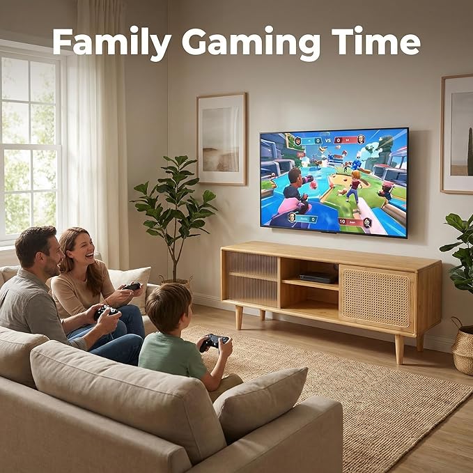 Welnow Rattan TV Stand for Up to 55 Inch, Mid Century Modern Bamboo Entertainment Center with 2 Cabinets & Adjustable Shelf, Storage Media Console Table for Living Room, Bedroom, Natural