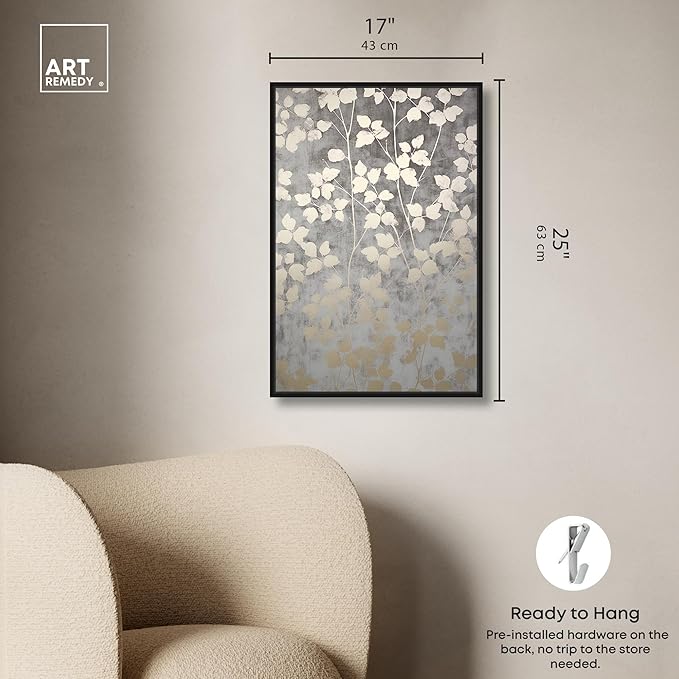 Art Remedy Silvery Gray Garden Canvas Elegant Floral Wall Art, Black Frame, 16" x 24"
