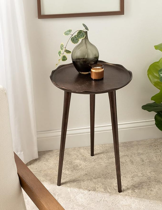 Kate and Laurel Alessia Modern Round Metal Side Table; 15 x 15 x 22; Bronze; Decorative Glam Cast Aluminum End Table with Deckled Edge for Bedroom Nightstand or Living Room Accent