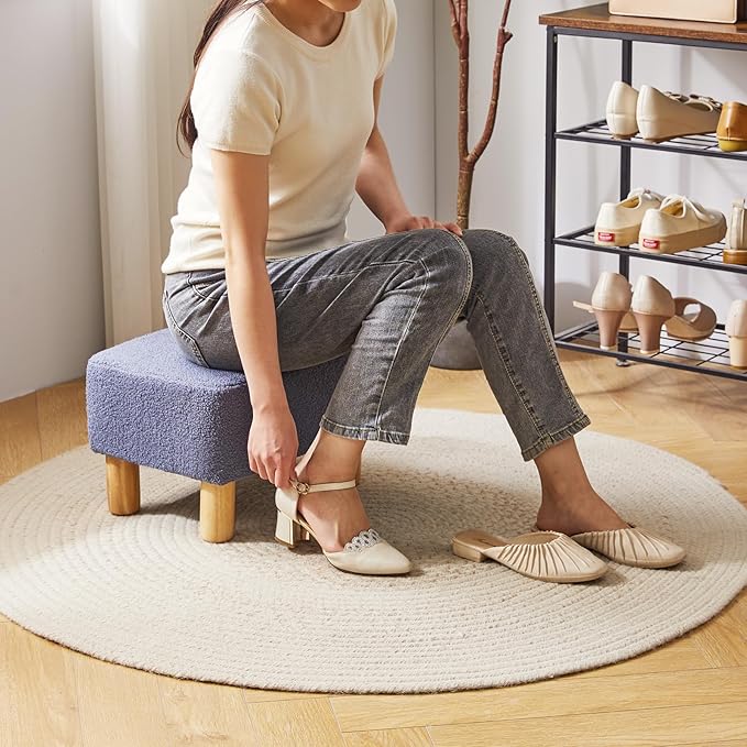 YMYNY Ottoman, Modern Footrest with Soft Padded Seat, Foot Stool with Wood Legs, Small Square Pouf Under Desk for Living Room Bedroom Office 15.74" D×11.41" W×9.84" H Blue UHBD030BU