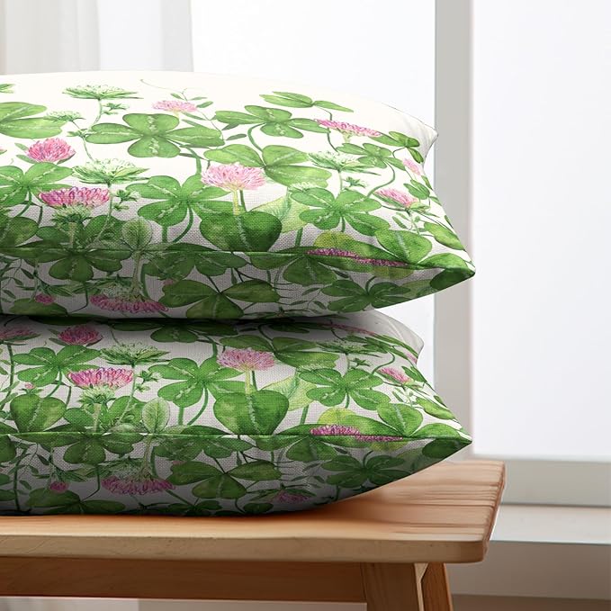 Green Shamrock St Patricks Day Lumbar Pillow Covers 12x20 Set of 2 Watercolor Lucky Clovers Floral Pillow Cover Spring St. Patrick's Day Outdoor Decorative Pillow Case for Home Couch Sofa