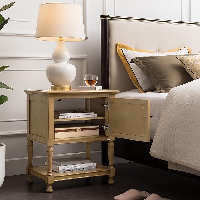 Leick Home Louvered Nightstand, Solid Wood, with USB-C Charging, 1 Door, Desert Sand, 9071-DS