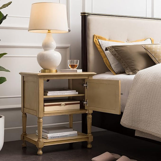 Leick Home Louvered Nightstand, Solid Wood, with USB-C Charging, 1 Door, Desert Sand, 9071-DS