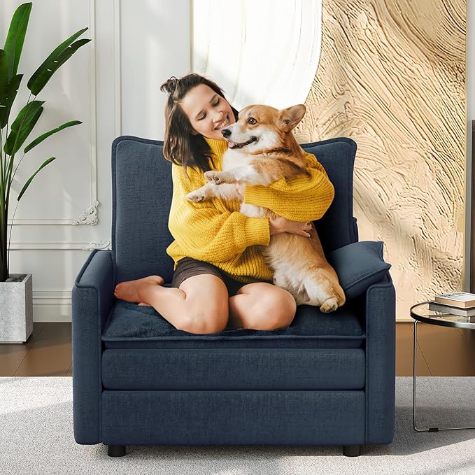 Vesgantti 40" Single Seat Sofa, Comfy Cloud Couch Deep Seat Upholstered Couch Chenille Modern Sofa with Armrest Pillow, Easy Assembly for Living Room, Bedroom and Apartment, Blue | Sink-in Comfort, Height Adjustable, Easy Rearrangement, Extra-deep Otto...