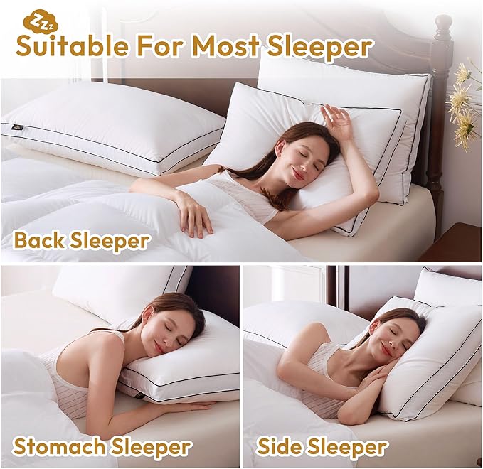 L LOVSOUL Goose Feather Down Pillow Queen Size of 1,Ultra Soft 100% Organic Cotton Fabric, 700TC,800 Fill Power, Luxury Hotel Collection Bed Gusseted Pillows for Back, Stomach or Side Sleepers