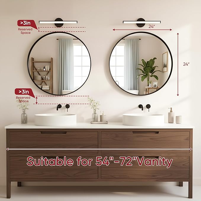 Suidia 2-Pack 24" x 24" Bathroom Mirror, Bathroom Vanity Mirror Metal Framed, Wall-Mounted Mirrors for Bedroom, Living Room, Entryway, Hallway, Black, Round Style