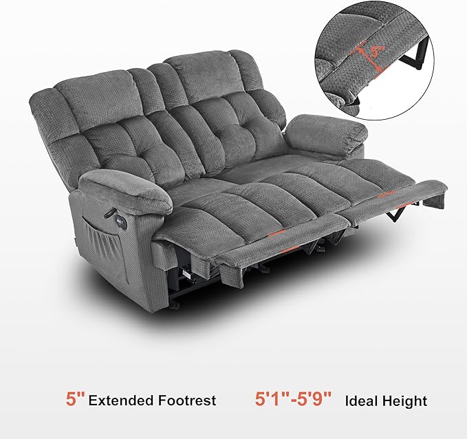 MCombo 58.7" Zero Gravity Power Loveseat Recliner with Heat and Vibration Massage, Reclining Loveseat Sofa with USB Ports for Living Room, Fabric 6237 (Grey)