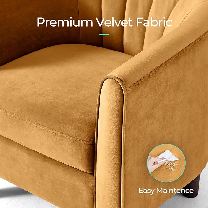 LINSY Accent Chair with Ottoman, Modern Barrel Chair Small Armchair Reading Chair with Footrest, Comfy Round Arms Chair for Living Room Bedroom Reading Room, Velvet, Yellow