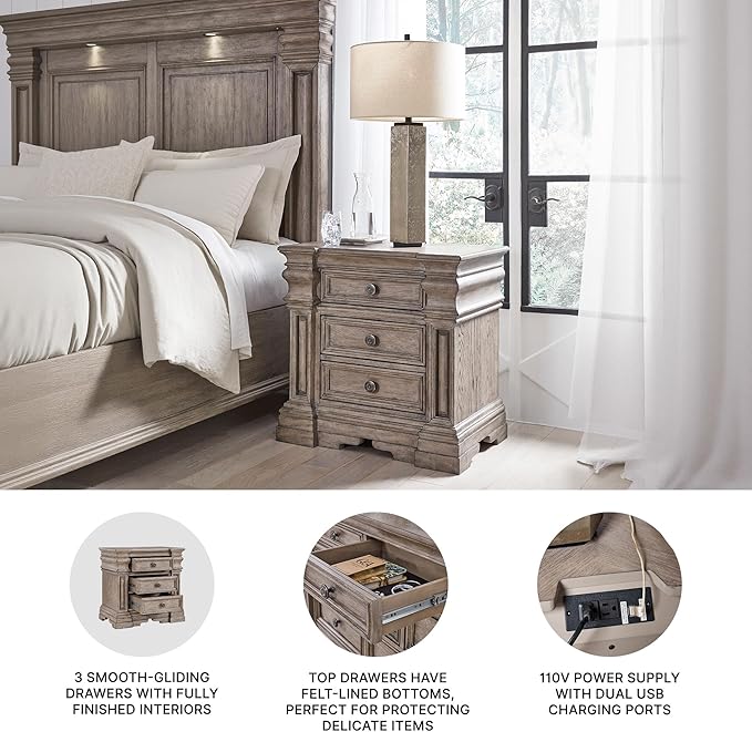 Signature Design by Ashley Blairhurst 3 Drawer Nightstand with USB Charging, 28.75" Tall, Light Grayish Brown