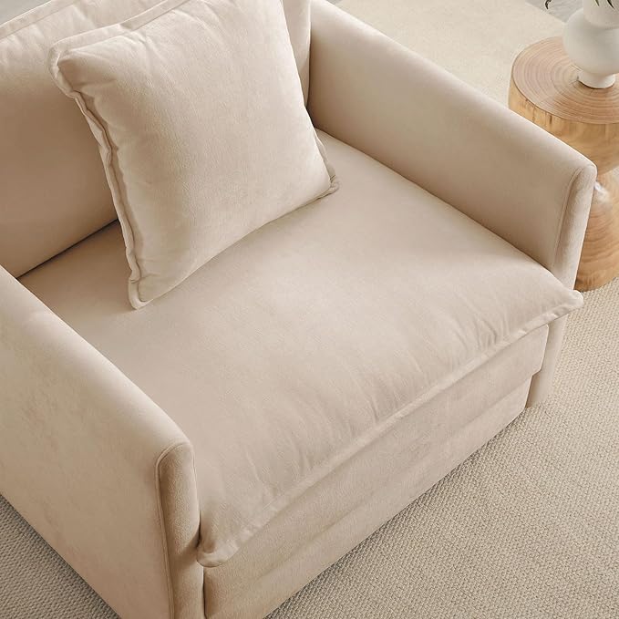 Chenille Oversized Chair with Ottoman - 39”W Big Comfy Reading Chair and Ottoman Set, Lounge Chair for Living Room, Bedroom, Kids Room, Reading Nook, Family Room, Sand Beige